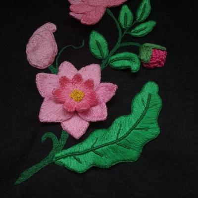 Spray of pink flowers and green leaves